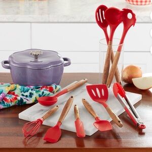 The Pioneer Woman Red and Wood Kitchen Utensil Set
